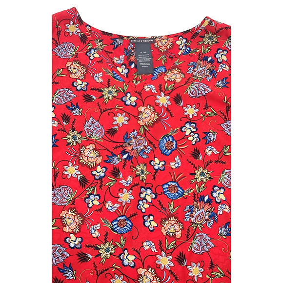 Chelsea & Theodore women's XL red flower long sleeve blouse - Picture 3 of 6
